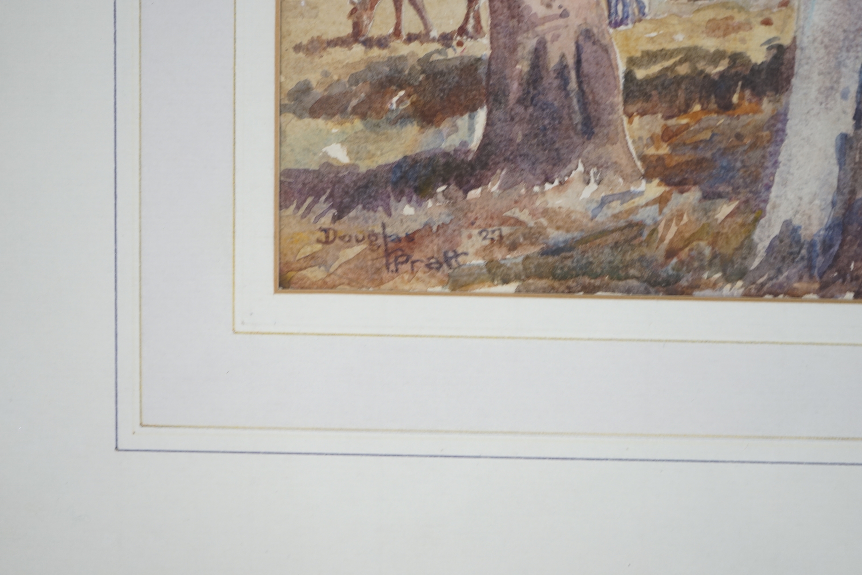 Douglas Pratt (Australian, 1900-1972), watercolour, Woodland landscape with horses, signed and dated '37, 26 x 21cm